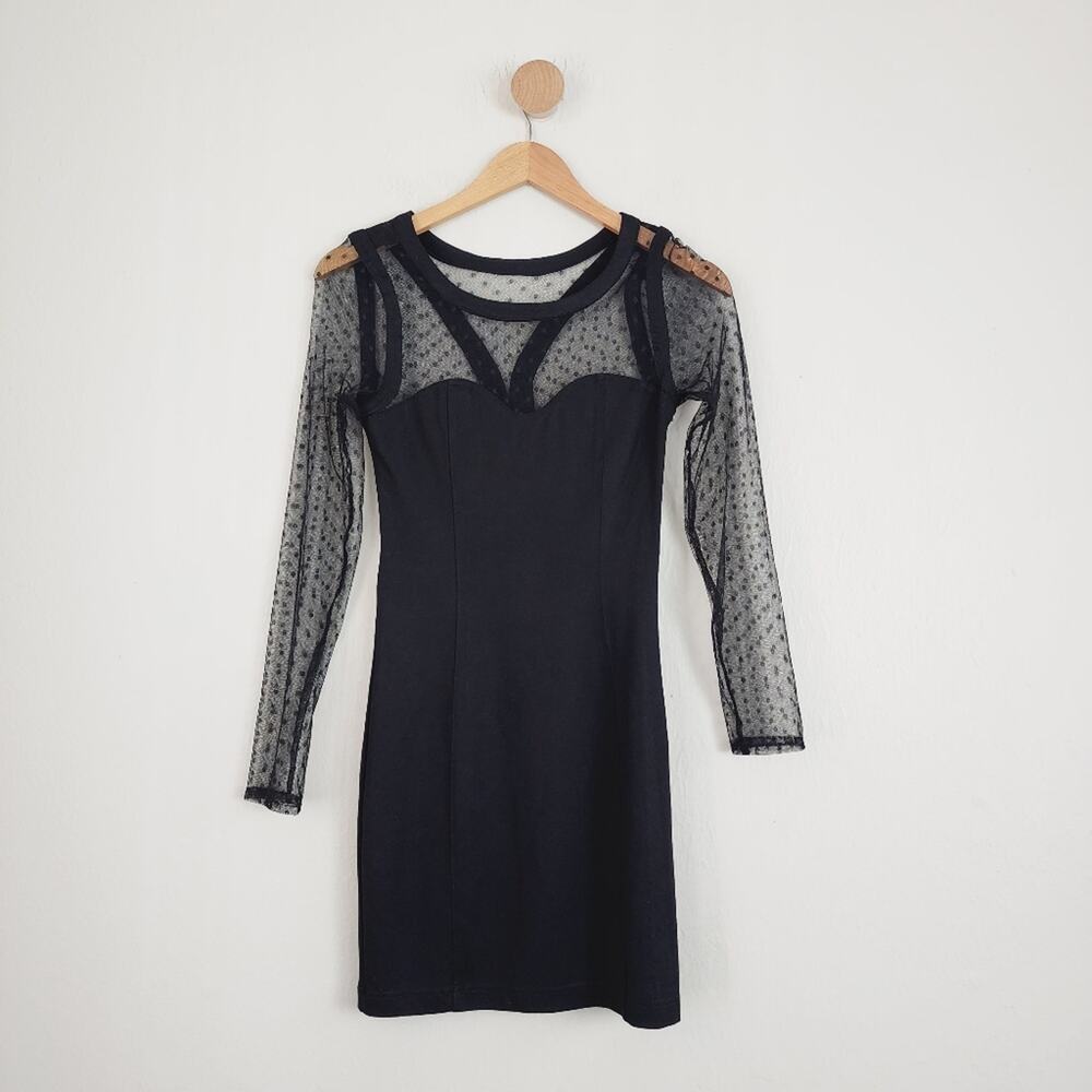 Keepsake The Label Black Swiss Dot Mesh Sleeve Bodycon Mini Dress NWT Medium LBD - Picture 4 of 13